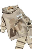 Kız Çocuk Aloha Crew Digital Baskı Kapüşonlu Bej Eşofman Takım