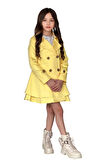 Kız Çocuk Çiçek Desenli Piliseli Limon Sarısı Trençkotlu Elbise