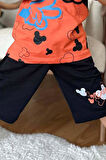 Erkek Çocuk Parmak ve Ayıcık Baskılı Turuncu T-Shirt Şortlu Takım