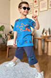 Erkek Çocuk Parmak ve Ayıcık Baskılı Lacivert T-Shirt Şortlu Takım