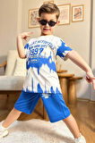 Erkek Çocuk New York City ve Yazı Baskılı T-Shirt Mavi Şortlu Takım