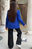 Kız Çocuk Baskılı T-shirt Bol Kesim Yıldız Detaylı Jean Pantolon Mavi Blazer Ceket Alt Üst Takım