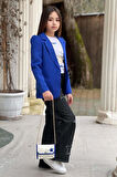 Kız Çocuk Baskılı T-shirt Bol Kesim Yıldız Detaylı Jean Pantolon Mavi Blazer Ceket Alt Üst Takım