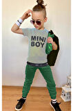 Erkek Çocuk Mini Boy Yazı ve Şerit Detaylı T-shirt Kolsuz Siyah Yelek Eşofman Takım