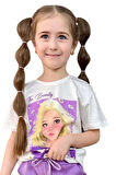 Kız Çocuk Papatya Ve The Beauty Yazı Baskılı Penye T-Shirt Lila Şortlu Takım
