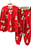 Erkek Çocuk Üzeri Kardan Adam ve Noel Baskılı Kırmızı Pijama Takımı