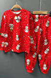 Erkek Çocuk Üzeri Kardan Adam ve Noel Baskılı Kırmızı Pijama Takımı