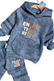 Erkek Çocuk Enjoy The Kalıp Baskılı Kapşonlu Sweatshirt Mavi Eşofman Takım