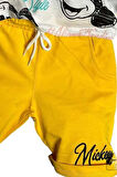 Erkek Çocuk Renkli Yazılar ve Karakter Baskılı Sarı Şortlu Takım