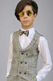 Erkek Çocuk Kare Desen ve Şal Yaka Yelekli Yeşil Takım Elbise