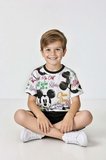 Erkek Çocuk Ayıcık Desen ve Renkli Yazılarla Penye T-Shirt Siyah Şortlu Takım