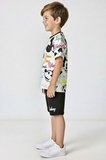 Erkek Çocuk Ayıcık Desen ve Renkli Yazılarla Penye T-Shirt Siyah Şortlu Takım