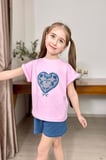 Kız Çocuk Göğsünde Dantel İşleme Kalp Detaylı Pembe T-Shirt Beli Lastikli Şortlu Takım