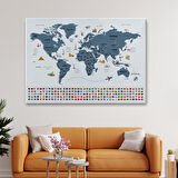 Harita Sepeti Dünya Haritası Ülke Bayraklı ve Başkentli Kanvas Tablo 1921