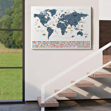 Harita Sepeti Dünya Haritası Ülke Bayraklı ve Başkentli Kanvas Tablo 1921