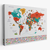 Harita Sepeti Türkçe Dünya Haritası Ülke Bayrak ve Başkentli Kanvas Tablo 1922