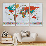 Harita Sepeti Türkçe Dünya Haritası Ülke Bayrak ve Başkentli Kanvas Tablo 1922