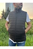 Erkek Haki Astarlı Su ve Rüzgar Geçirmez Kapitone Rahat Kesim Şişme Yelek