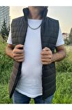 Erkek Haki Astarlı Su ve Rüzgar Geçirmez Kapitone Rahat Kesim Şişme Yelek