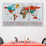 Harita Sepeti Dünya Haritası Ülke Bayraklı ve Başkentli Kanvas Tablo 1923