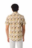 Baskılı Slim Fit Sarı Gömlek | S