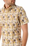 Baskılı Slim Fit Sarı Gömlek | S