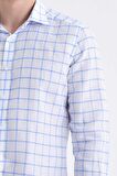 Mavi Kareli Slim Fit Keten Gömlek | S