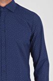 Desenli Slim Fit Lacivert Gömlek | XS
