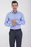 Slim Fit Desenli 100% Pamuk Uzun Kol Manşetli Gömlek