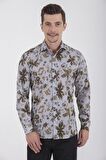 Desenli Slim Fit Yeşil Gömlek | S