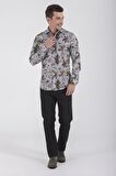Desenli Slim Fit Yeşil Gömlek | S