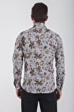 Desenli Slim Fit Yeşil Gömlek | S