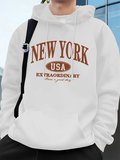 New York ABD Kelimeler Baskılı Erkek Sweatshirtleri Kışlık Oversize Kapüşonlu Üstler Spor Cep