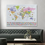 Harita Sepeti Dünya Haritası Ülke Bayraklı ve Başkentli Kanvas Tablo 1925