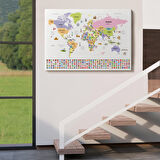 Harita Sepeti Dünya Haritası Ülke Bayraklı ve Başkentli Kanvas Tablo 1925