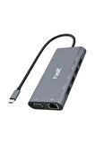 Type-c girişli USB+Hdmı+Vga+Type-C+Jack+Ethernet+Sd Kart Dönüştürücü Çoklayıcı Adaptör ( 10-50 MB/s)