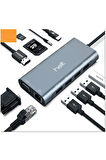 Type-c girişli USB+Hdmı+Vga+Type-C+Jack+Ethernet+Sd Kart Dönüştürücü Çoklayıcı Adaptör ( 10-50 MB/s)