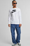Nike Sportswear Clup Icon Futura Erkek Beyaz Pamuklu Kumaş Uzun Kollu T-Shirt