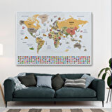 Harita Sepeti Türkçe Dünya Haritası Ülke Bayrak ve Başkentli Kanvas Tablo 1934