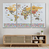 Harita Sepeti Türkçe Dünya Haritası Ülke Bayrak ve Başkentli Kanvas Tablo 1934