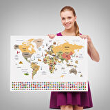 Harita Sepeti Türkçe Dünya Haritası Ülke Bayrak ve Başkentli Kanvas Tablo 1934