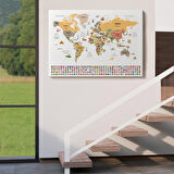 Harita Sepeti Türkçe Dünya Haritası Ülke Bayrak ve Başkentli Kanvas Tablo 1934