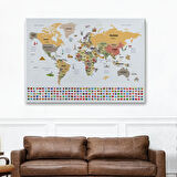 Harita Sepeti Dünya Haritası Ülke Bayraklı ve Başkentli Kanvas Tablo 1935