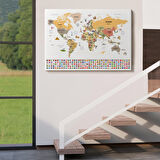 Harita Sepeti Dünya Haritası Ülke Bayraklı ve Başkentli Kanvas Tablo 1935