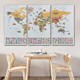 Harita Sepeti Dünya Haritası Ülke Bayraklı ve Başkentli Kanvas Tablo 1935