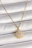 316L Çelik Gold Renk Zincir Zirkon Taşlı Güneş Model Kadın Kolye