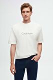 Oversize Beyaz Baskılı %100 Pamuk T-shirt 2EC14ORT05211