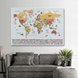 Harita Sepeti Türkçe Dünya Haritası Ülke Bayrak ve Başkentli Kanvas Tablo 1940