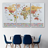 Harita Sepeti Türkçe Dünya Haritası Ülke Bayrak ve Başkentli Kanvas Tablo 1940