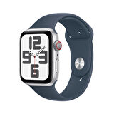 Apple Watch SE GPS + Cellular 44 mm Gümüş Rengi Alüminyum Kasa ve Fırtına Mavisi Spor Kordon - M/L - MRHJ3TU/A